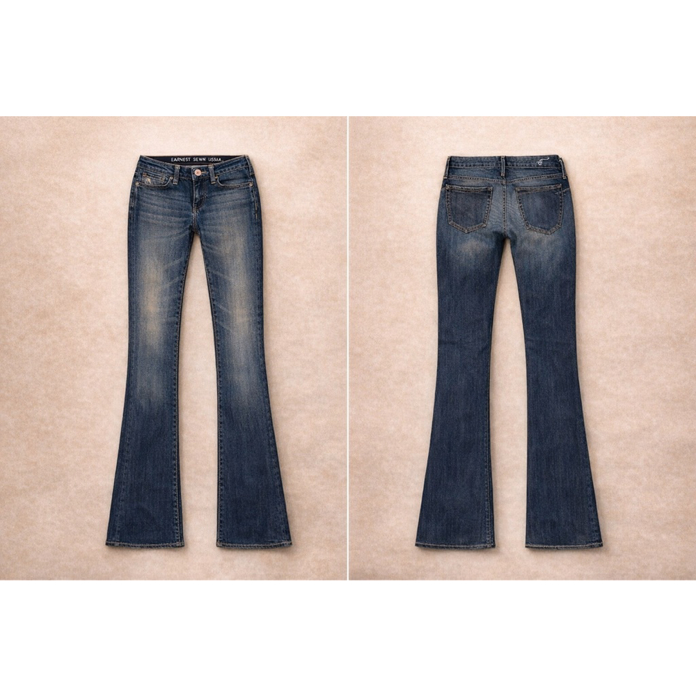 Earnest Sewn Low Rise Flare Jeans 26 USA Y2K Dark Wash Bootcut